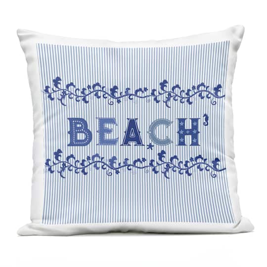 Stupell Industries 18" x 18" Blue Striped Beach Phrase Pattern Print Outdoor Throw Pillow